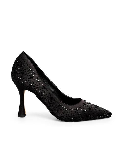Zapatilla Negra Satín Brillos 16-9400